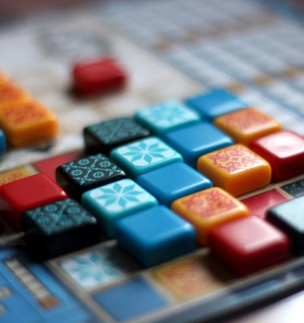 Azul tiles mid-game, a photo from a saved night